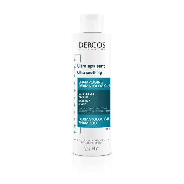 DERCOS Shampooing Dermatologique Ultra Apaisant Cheveux Normaux à Gras, 200ml